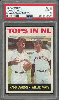 1964 Topps #423 "Tops in NL" (Aaron/Mays) – PSA MINT 9